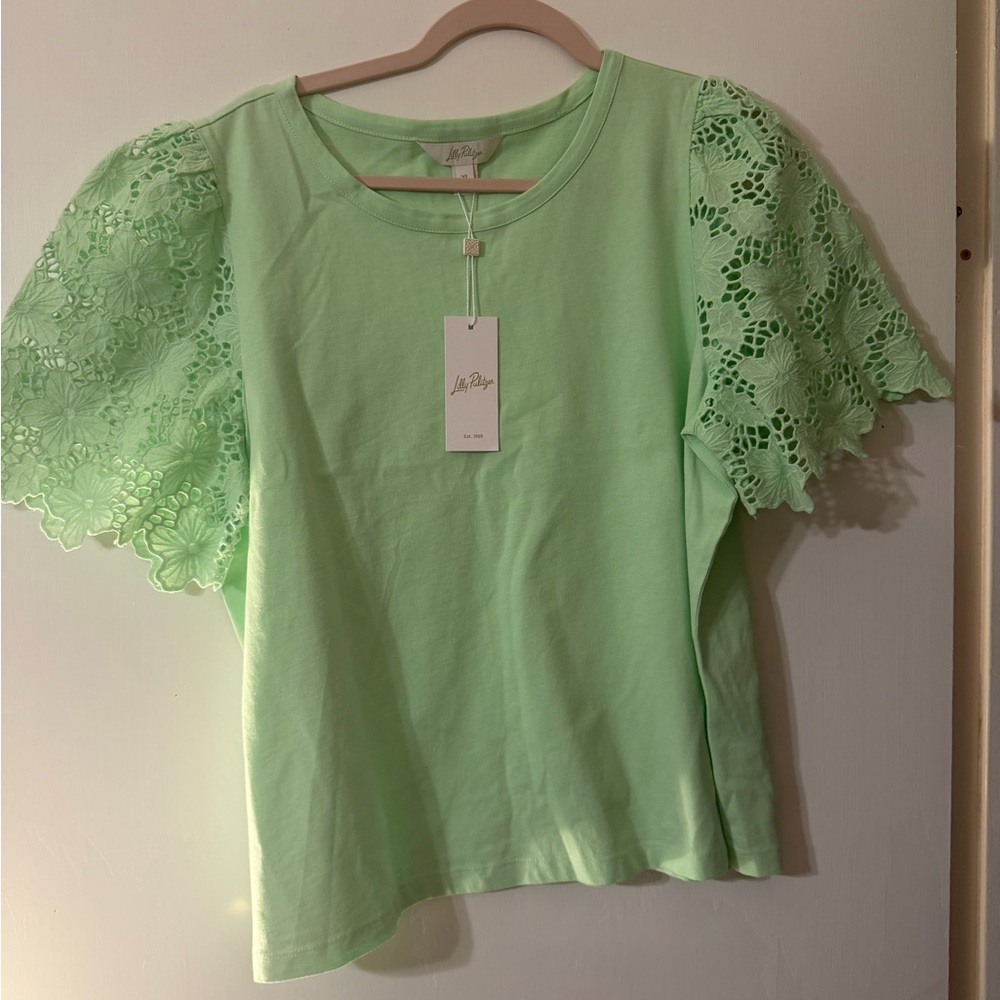 Lilly Pulitzer Light Green Lace Sleeve Blouse